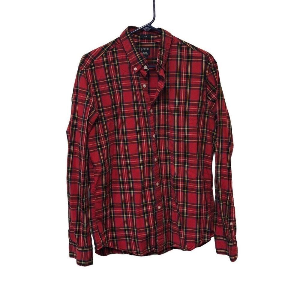 J. Crew Slim Flex Washed Size Large (L) Red Plaid